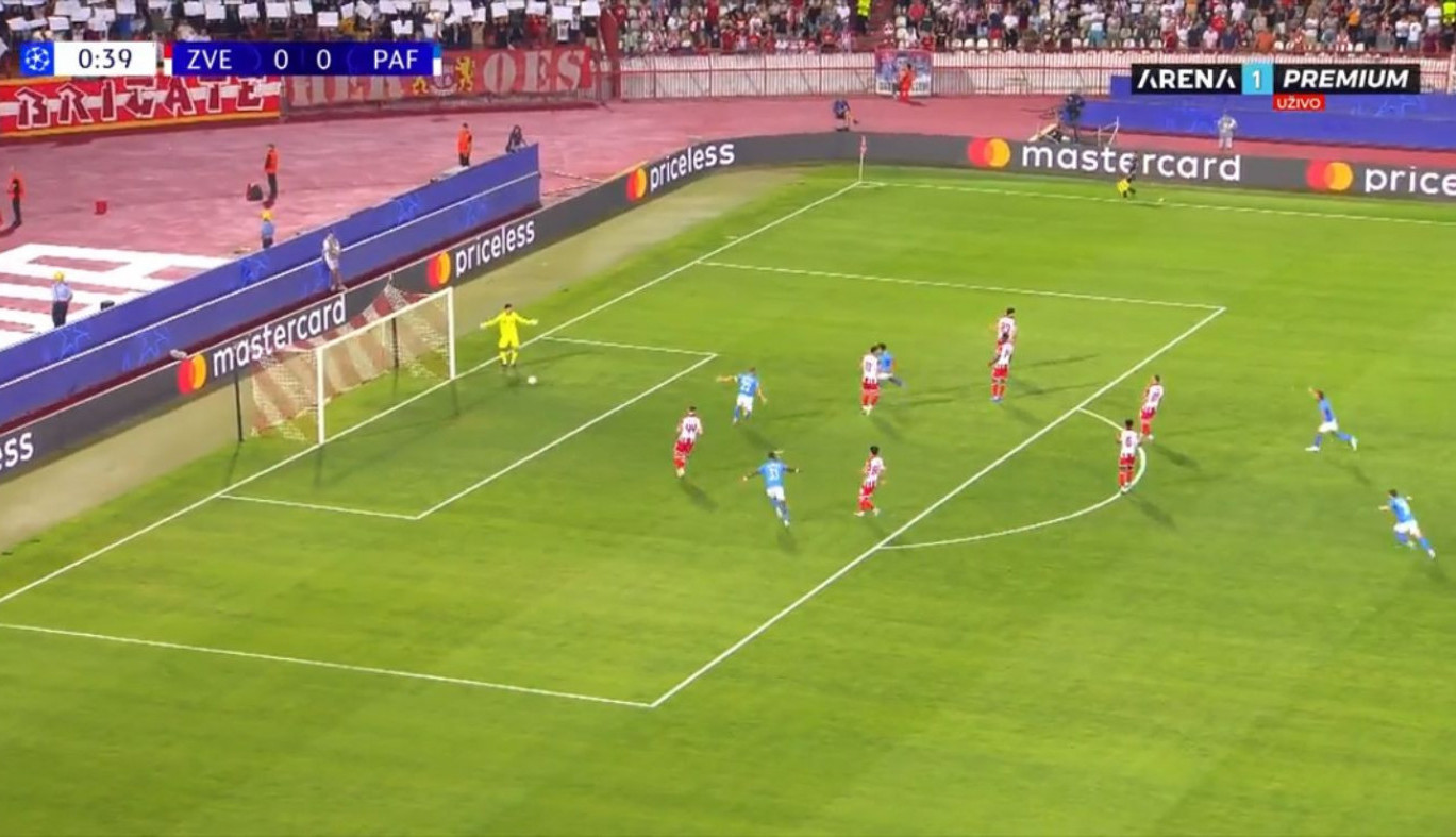 ŠOK NA MARAKANI NAKON MANJE OD MINUTA IGRE: Pogledajte kako je Pafos poveo protiv Crvene zvezde! (VIDEO)