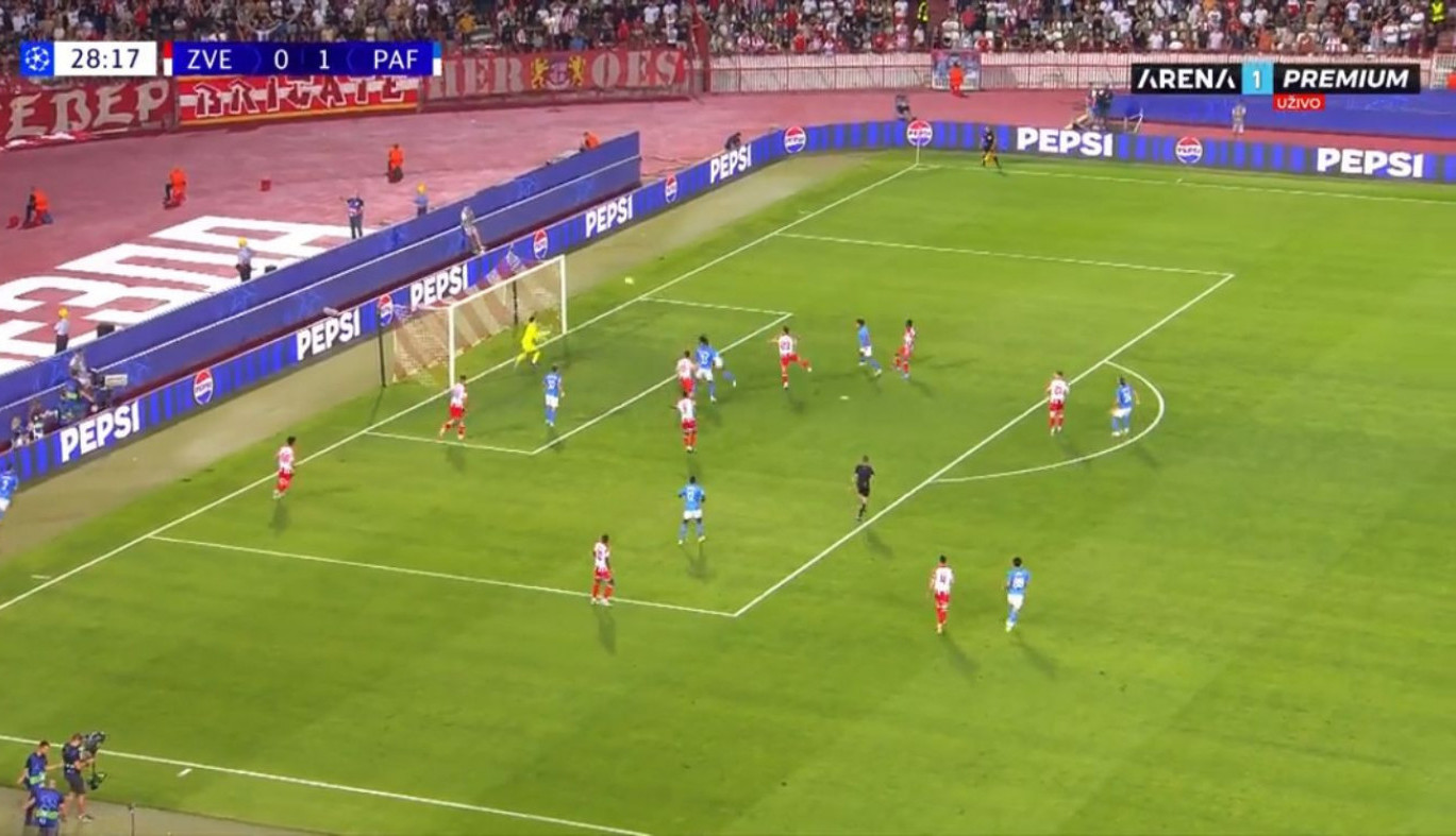 MALO JE FALILO DA PAFOS DUPLIRA PREDNOST PROTIV ZVEZDE: Pogledajte kako je poništen gol Bruna - igrao je rukom! (VIDEO)