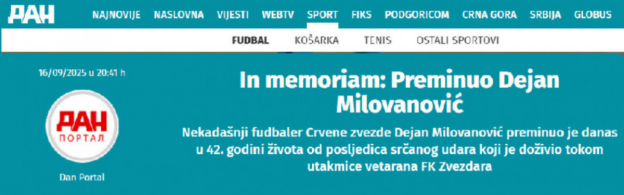 Mediji iz regiona izveštavaju o tragičnoj sudbini nekadašnjeg kapitena Crvene zvezde