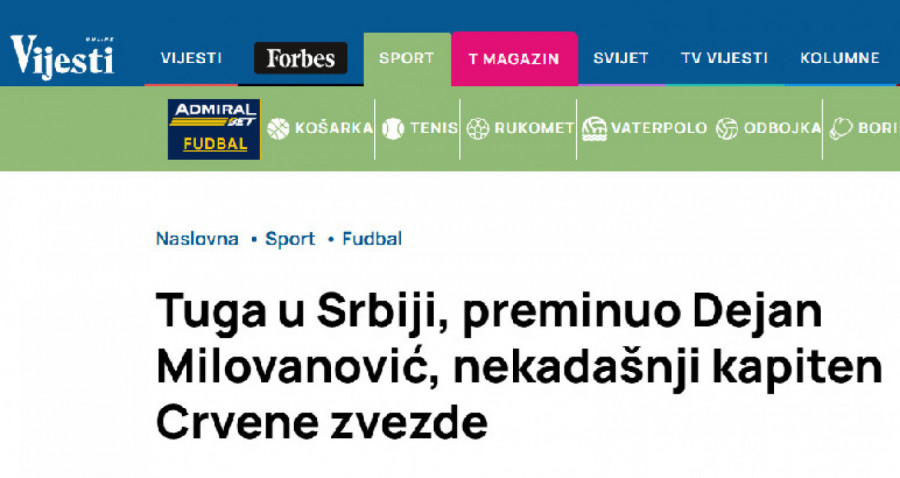 Mediji iz regiona izveštavaju o tragičnoj sudbini nekadašnjeg kapitena Crvene zvezde